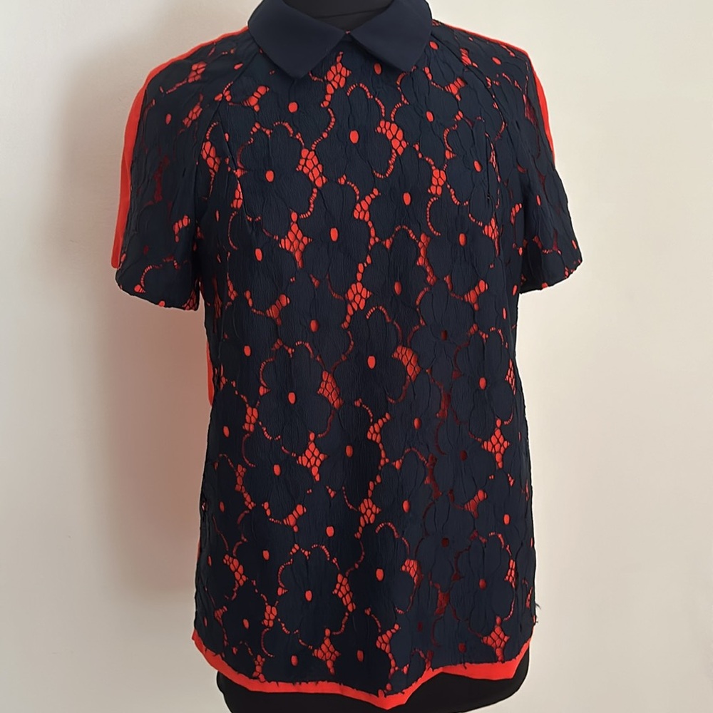 Lace Front Navy/Red Blouse